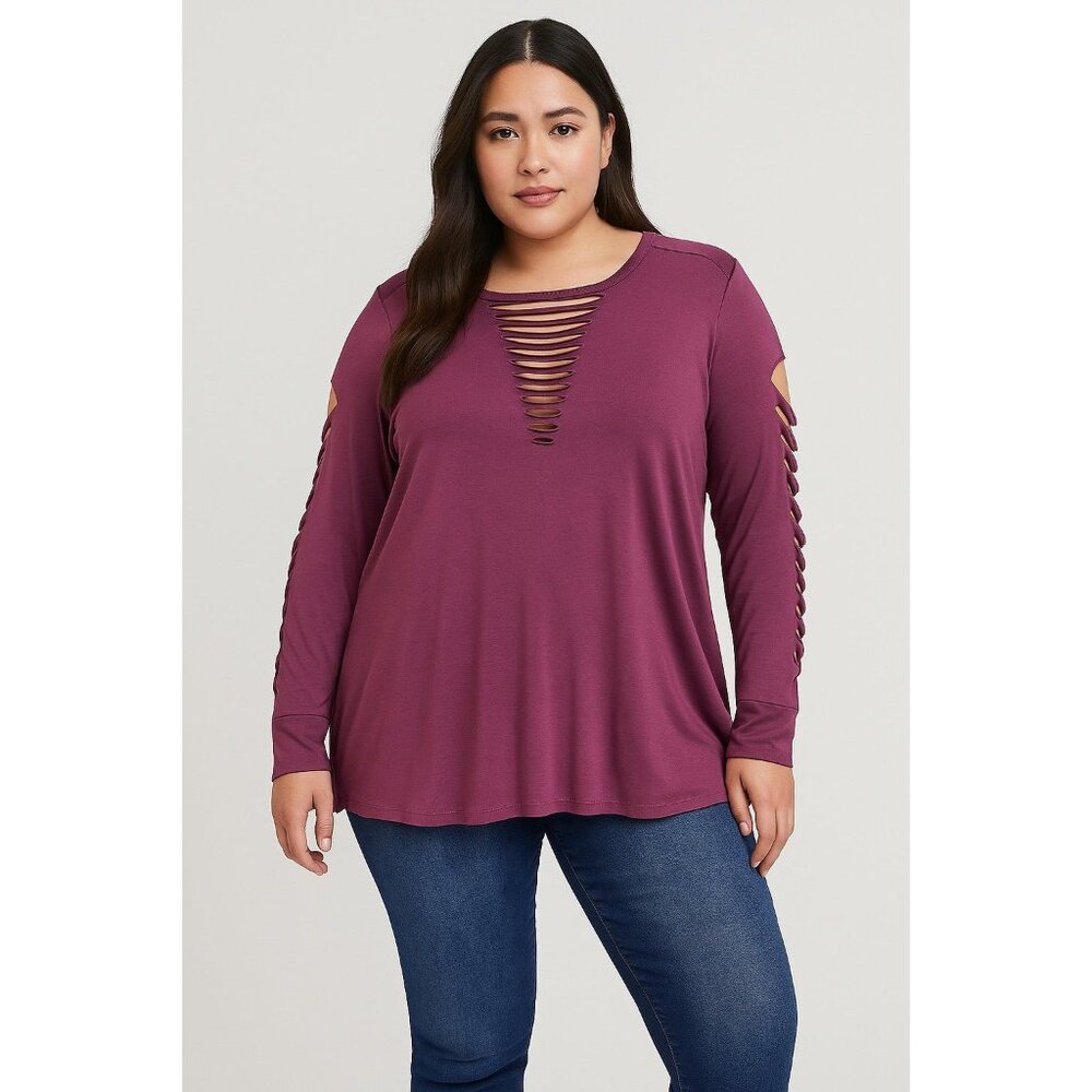 Torrid Purple Cutout V-Neck Long Sleeve Top Classic Fit Size 0